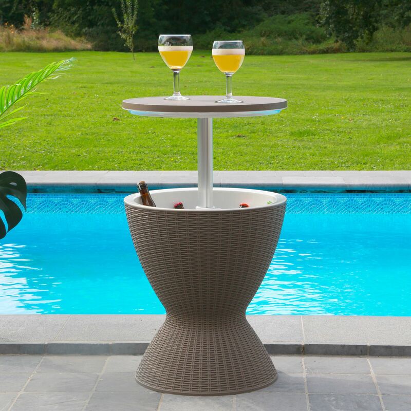 skylantern - table glacière 30 l avec plateau relevable - table de jardin extérieur avec bassine à glaçon pour boissons fraîches - table d'appoint