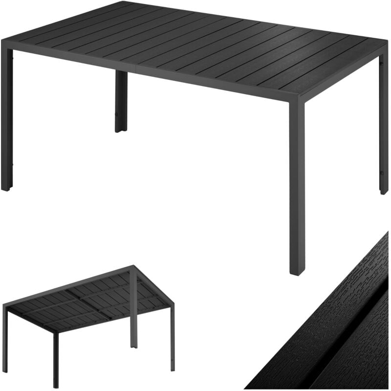 Table de jardin bianca 150 x 90 cm pieds réglables en hauteur - noir/noir