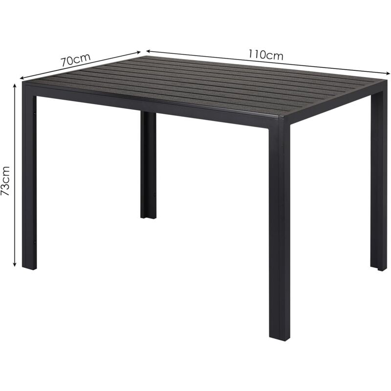 Liferun - Table de Jardin Extérieur,Table de Balcon Carrée,Table de Terrasse, Aluminium,WPC,Résistante aux Intempéries (110x70cm,Noir)