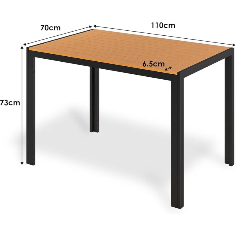 Table de Jardin Extérieur,Table de Balcon Carrée,Table de Terrasse, Aluminium,WPC,Résistante aux Intempéries (110x70cm,,Marron)