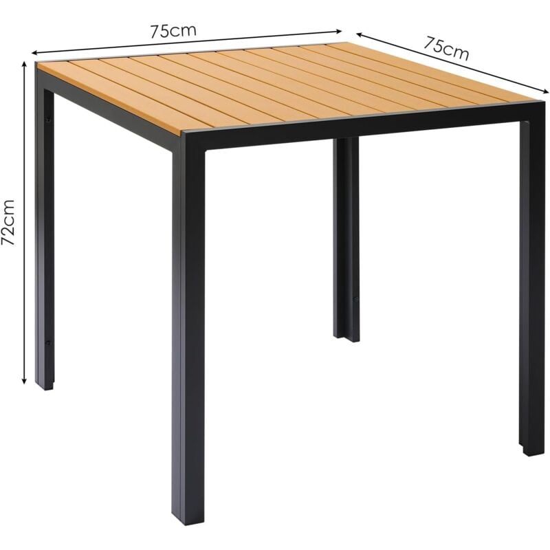 Table de Jardin Extérieur,Table de Balcon Carrée,Table de Terrasse, Aluminium,WPC,Résistante aux Intempéries (75x75cm,Marron)
