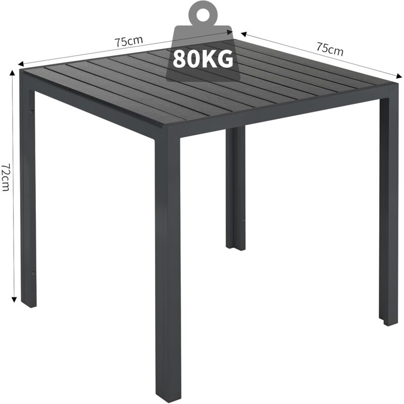 Table de Jardin Extérieur,Table de Balcon Carrée,Table de Terrasse, Aluminium,WPC,Résistante aux Intempéries (75x75cm,Noir)