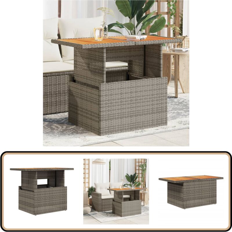 Table de jardin gris 100x55x73 cm résine tressée et bois acacia - Table De Jardin - Table Extérieure - Mobilier De Jardin - Table Ronde - Table