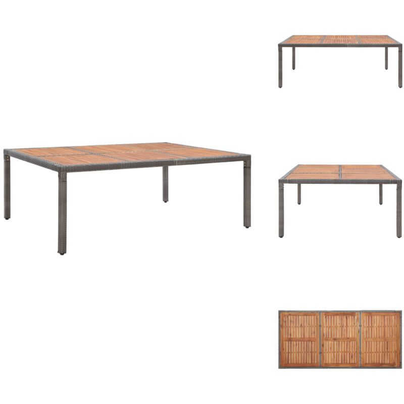 Table de jardin Gris 200x150x74 cm Résine tressée et acacia - Table De Jardin - Table Extérieure - Mobilier De Jardin - Table En Rotin - Table Acacia