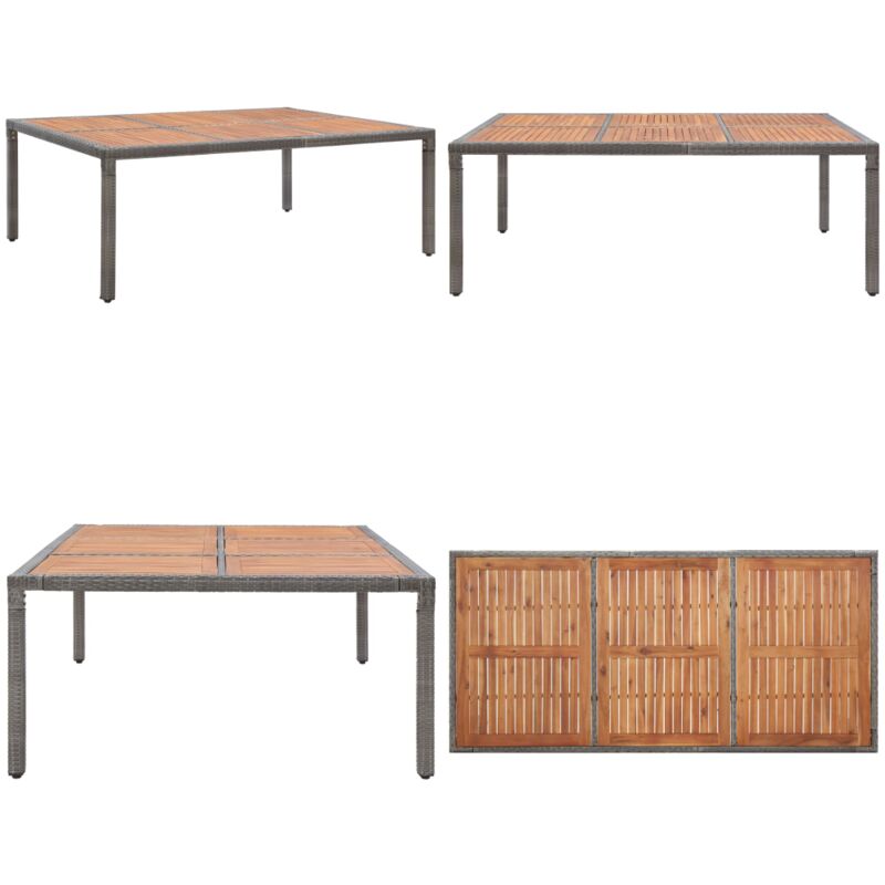 Table de jardin Gris 200x150x74 cm Résine tressée et acacia - Table De Jardin - Table Extérieure - Mobilier De Jardin - Table En Rotin - Table Acacia