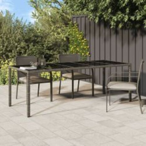 Table de jardin Gris 250x100x75 Verre trempé et poly rotin