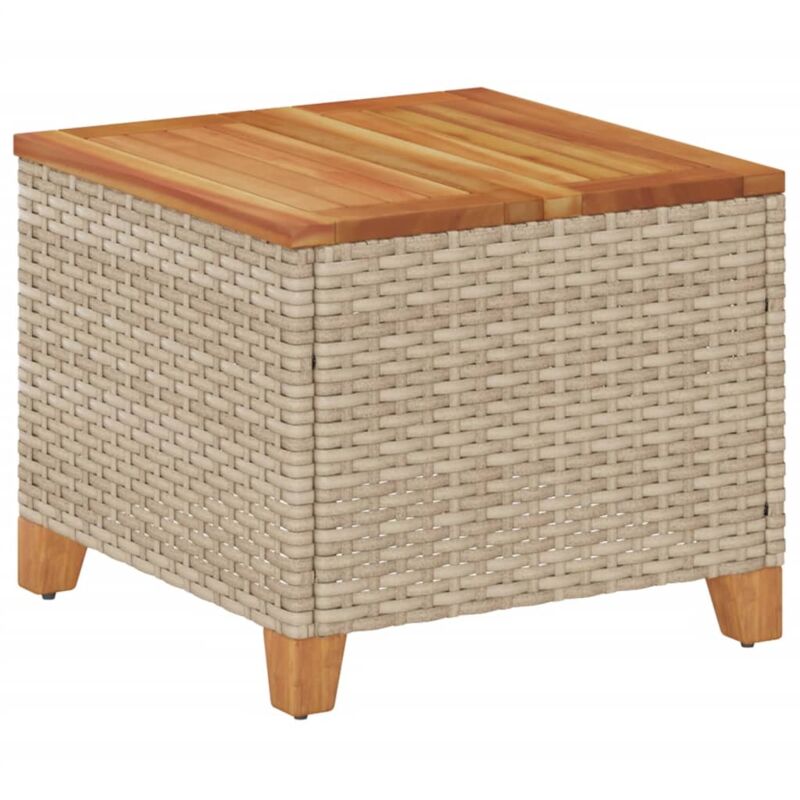 Table de jardin beige 45x45x37 cm résine tressée et bois acacia