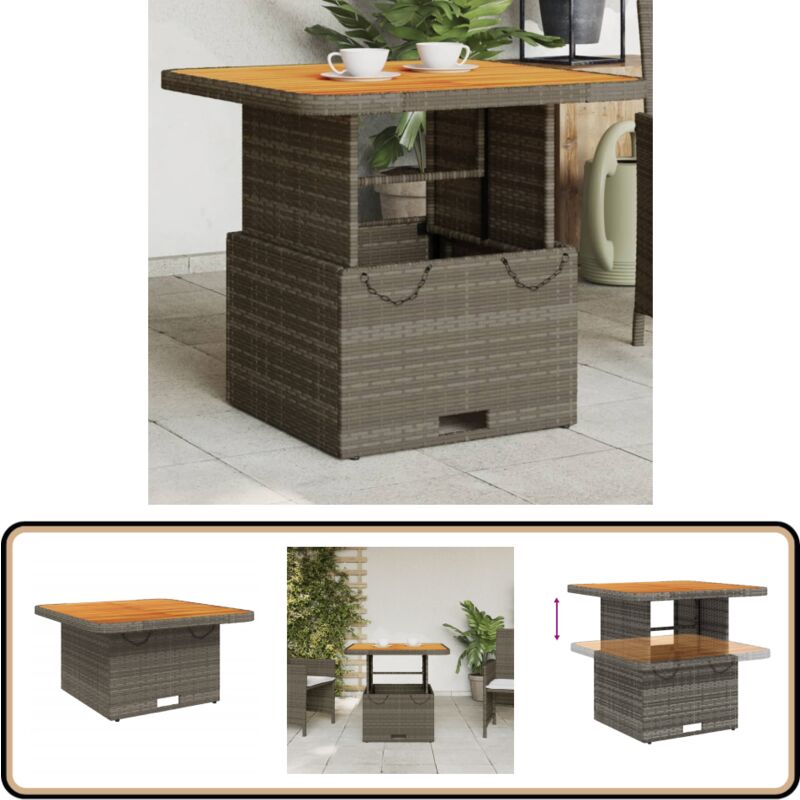 Table de jardin gris 80x80x71 cm résine tressée et bois acacia - Table De Jardin - Table Extérieure - Mobilier De Jardin - Table Ronde - Table