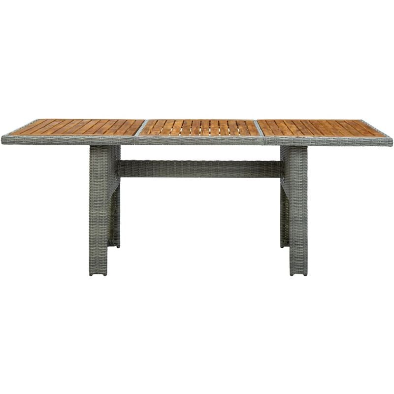 Inlife Table de jardin Gris clair Résine tressée et bois d'acacia