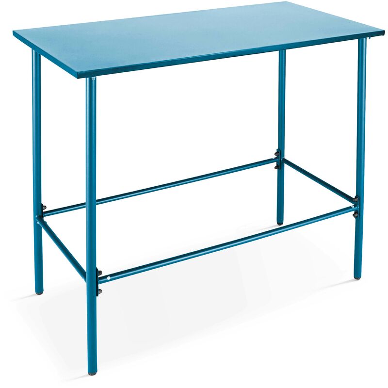 Oviala - Table haute de jardin en métal bleu pacific 120 cm - Palavas