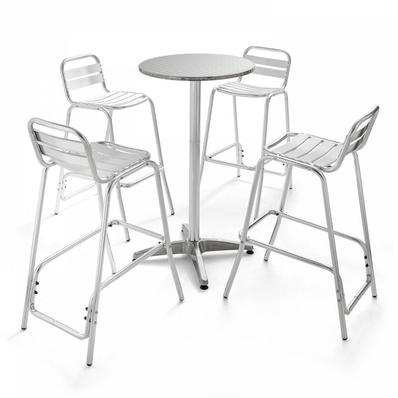 Table de jardin haute en aluminium et 4 chaises hautes