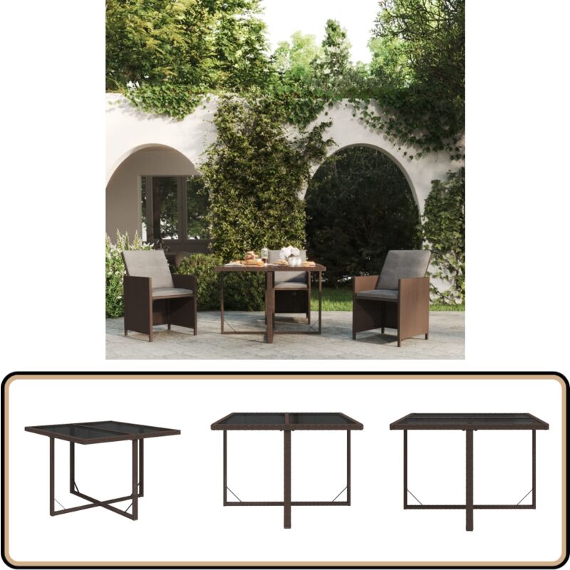 Table de jardin Marron 109x107x74 cm Résine tressée et verre - Table De Jardin - Mobilier De Jardin - Table Extérieure - Table En Résine Tressée