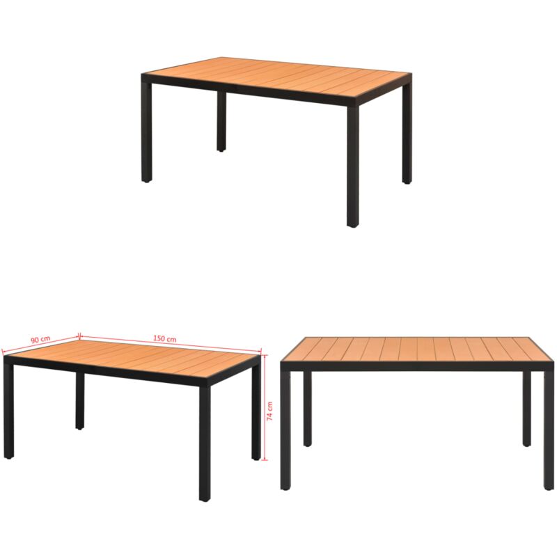 Table de jardin Marron 150 x 90 x 74 cm Aluminium et wpc - Table De Jardin - Table Extérieure - Mobilier De Jardin - Table En Aluminium - Table