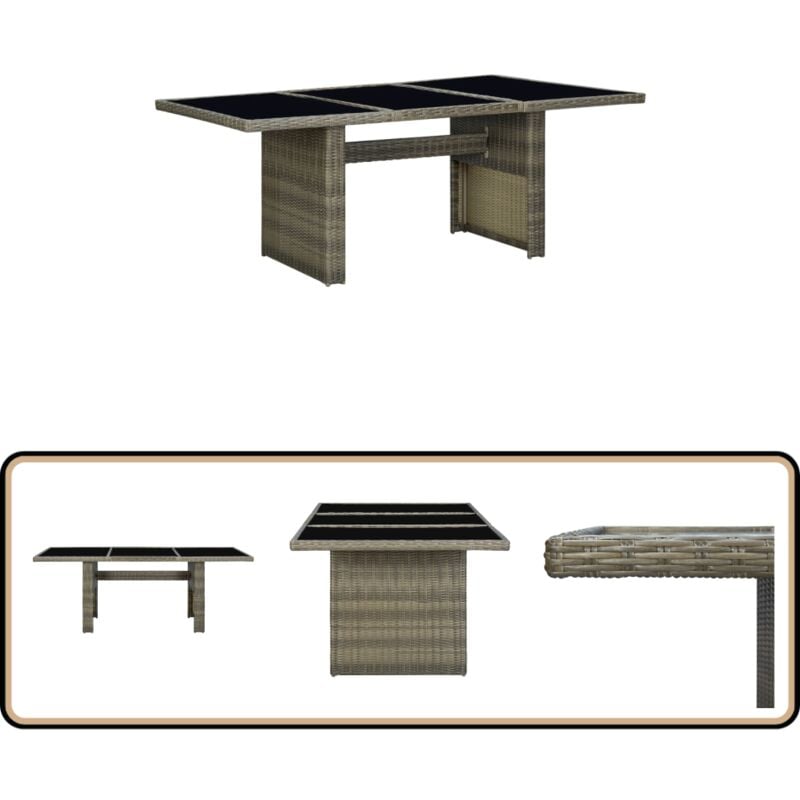 Table de jardin Marron Résine tressée et verre trempé - Table De Jardin - Table Extérieure - Mobilier De Jardin - Table En Résine Tressée - Table Brun