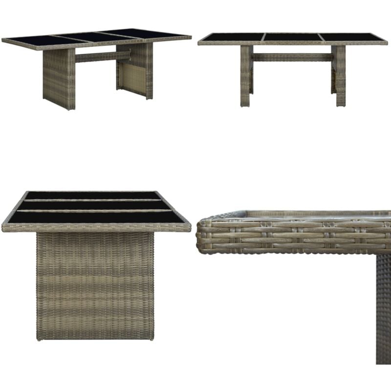 Table de jardin Marron Résine tressée et verre trempé - Table De Jardin - Table Extérieure - Mobilier De Jardin - Table En Résine Tressée - Table