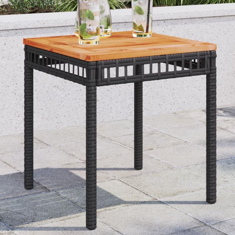 Table de jardin noir 38x38x42 cm résine tressée et bois acacia - Vidaxl
