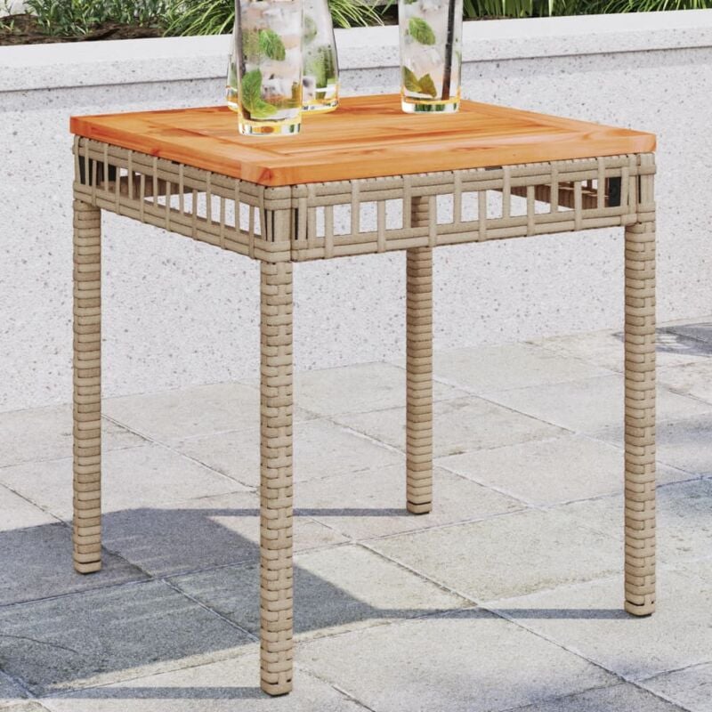 Table de jardin mélange beige 38x38x42 cm rotin et bois acacia Vidaxl