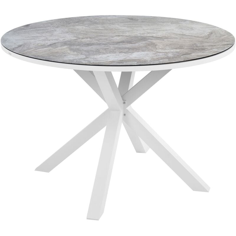 Beliani - Table de Jardin Moderne ⌀ 120 cm avec Pieds Aluminium et Plateau Vitrocéramique Effet Marbre Blanc Maletto