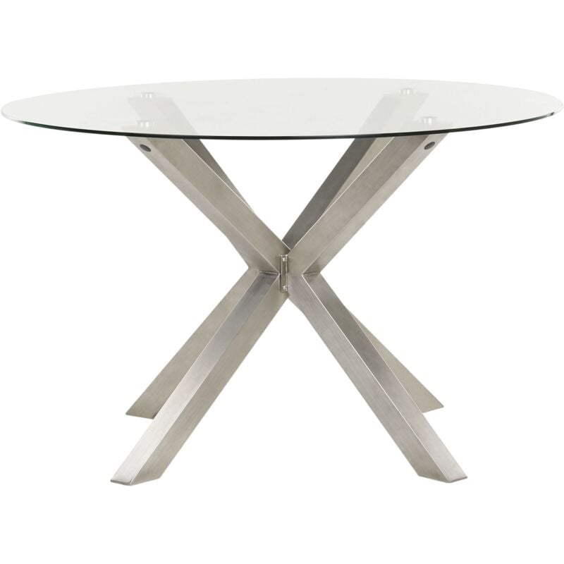 Beliani - Table de Jardin Moderne en Aluminium 120 cm Cadre en Acier Inoxydable Plateau en Verre Transparent Argenté Maletto