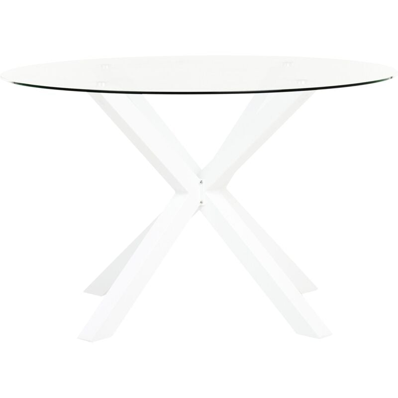 Beliani - Table de Jardin Moderne Pieds en Aluminium 120 cm Plateau en Verre Transparent Blanc Maletto
