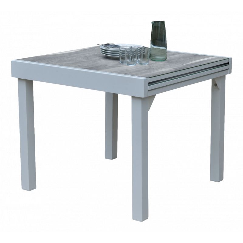 Table de jardin ModuloWood T 4 / 8 Verre Déco Bois Blanc Wilsa Garden