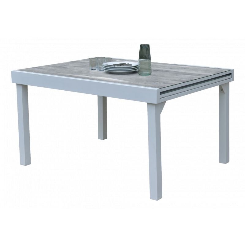 Wilsa Garden - Table de jardin ModuloWood t 6/10 Verre Déco Bois Blanc