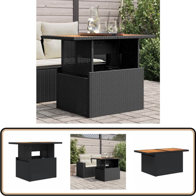 Table de jardin noir 100x55x73 cm résine tressée et bois acacia - Table De Jardin - Table Extérieure - Mobilier De Jardin - Table Ronde - Table