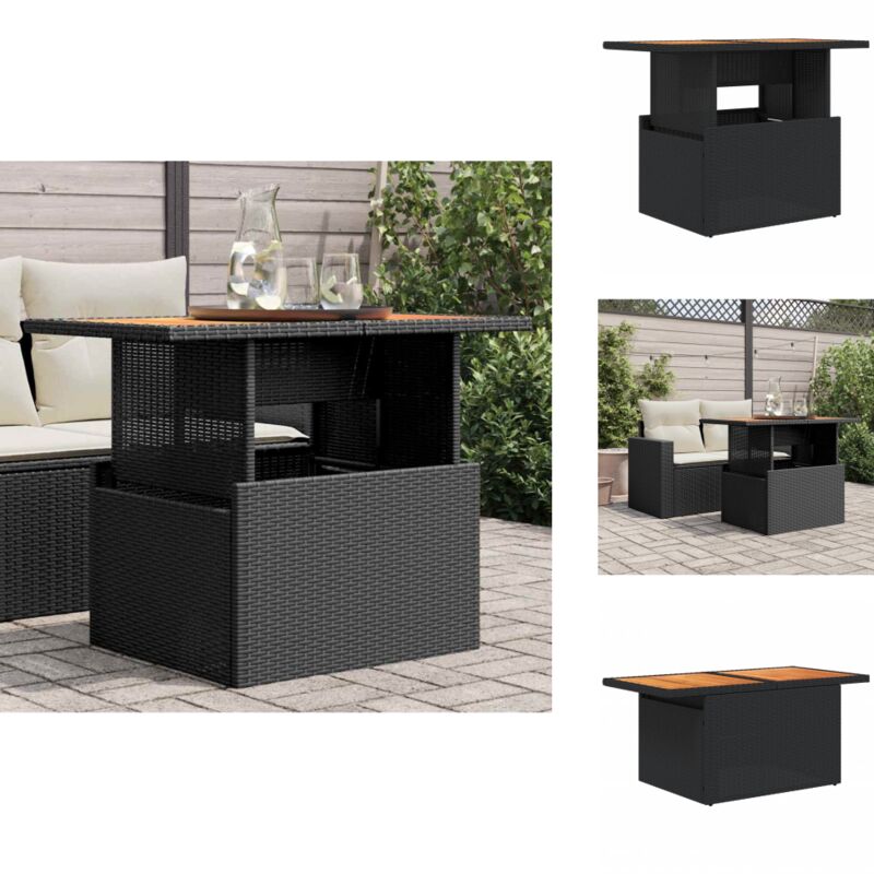 Table de jardin noir 100x55x73 cm résine tressée et bois acacia - Table De Jardin - Table Extérieure - Mobilier De Jardin - Table Ronde - Table