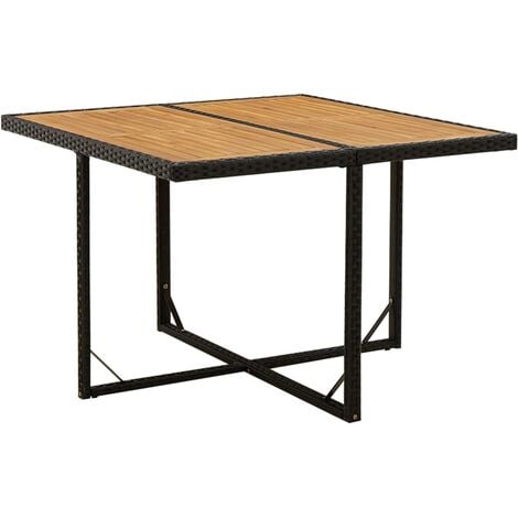 Table de jardin Noir 109x107x74 cm Résine tressée bois massif