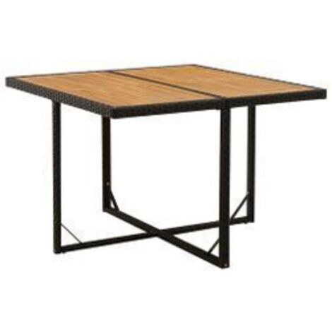 Table de jardin Noir 109x107x74 Résine tressée bois massif
