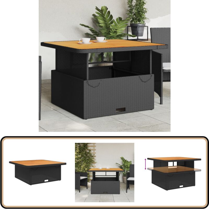 Table de jardin noir 110x110x71cm résine tressée et bois acacia - Table De Jardin - Table Extérieure - Mobilier De Jardin - Table Ronde - Table