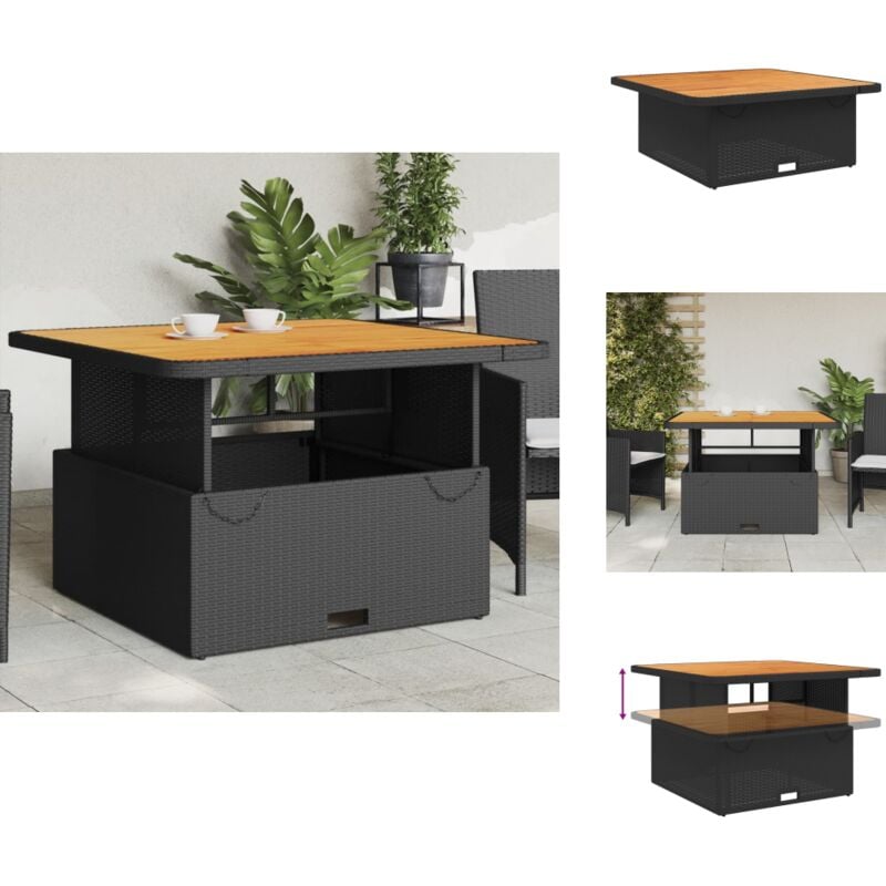 Table de jardin noir 110x110x71cm résine tressée et bois acacia - Table De Jardin - Table Extérieure - Mobilier De Jardin - Table Ronde - Table