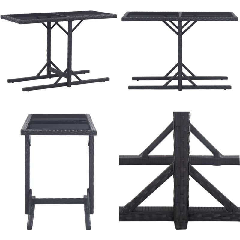 Table de jardin Noir 110x53x72 cm Verre et résine tressée - Table De Jardin - Table D'extérieur - Table En Résine Tressée - Table Avec Dessus En