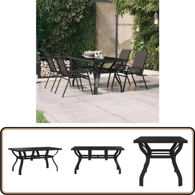 Table de jardin Noir 140x70x70 cm Acier et verre - Table De Jardin - Table Extérieure - Table Patio - Table En Métal - Table Noire