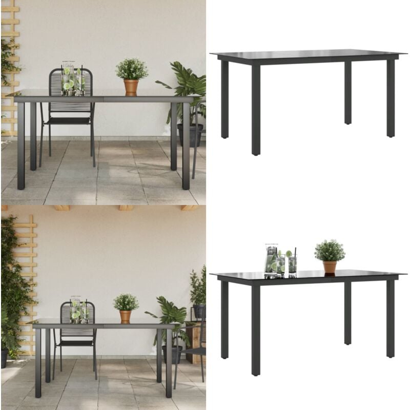 Table de jardin Noir 150x90x74 cm Aluminium et verre - Table De Jardin - Table D'extérieur - Table En Verre - Table Aluminium - Mobilier De Jardin