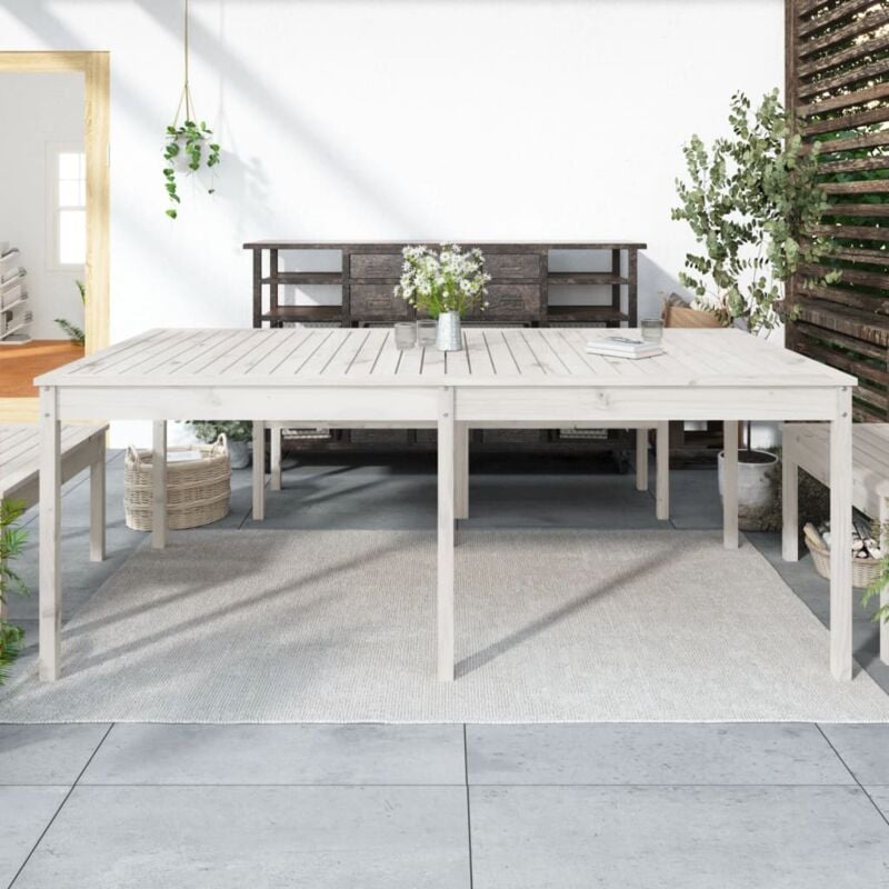 Table de jardin blanc 203,5x100x76 cm bois massif de pin