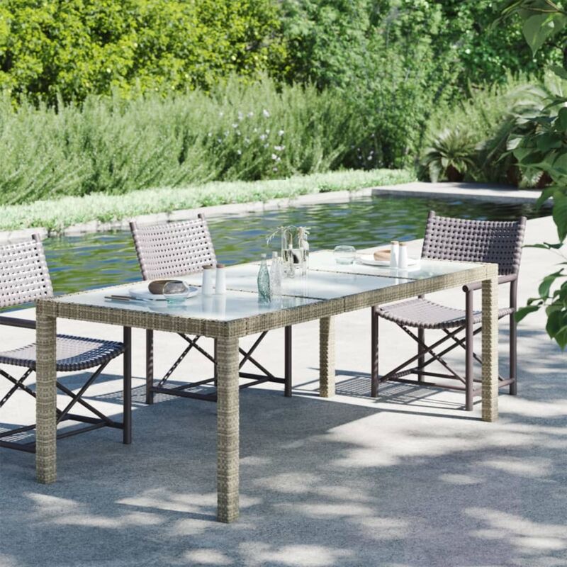 Table de jardin Gris 190x90x75 cm Verre trempé/résine tressée vidaXL