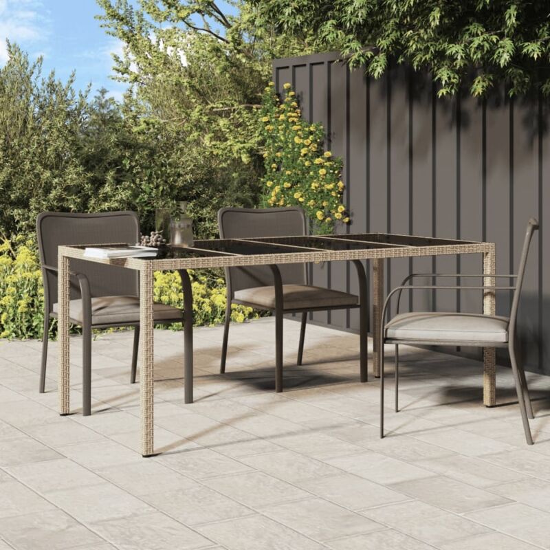 Table de jardin Beige 190x90x75 cm Verre trempé/résine tressée Vidaxl