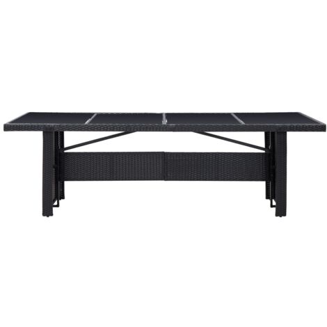 Table de jardin Noir 240x90x74 cm Résine tressée et verre vidaXL