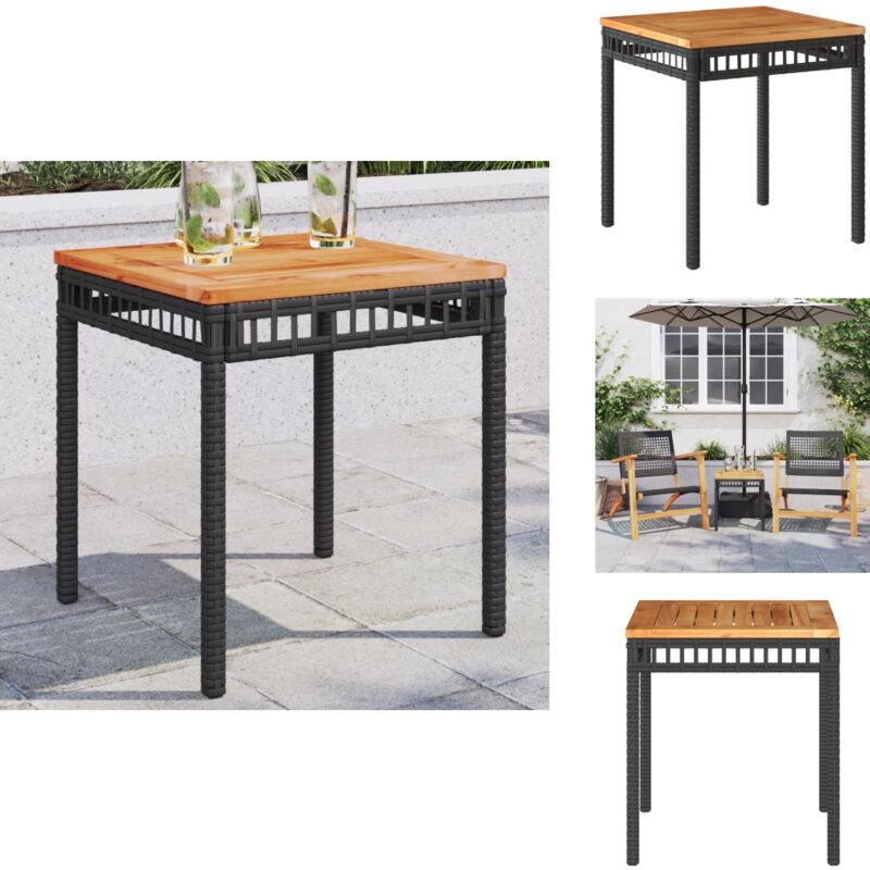 Table de jardin noir 38x38x42 cm résine tressée et bois acacia - Table De Jardin - Mobilier De Jardin - Table Extérieure - Table Patio - Table Ronde