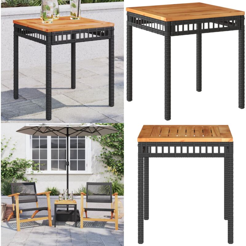 Table de jardin noir 38x38x42 cm résine tressée et bois acacia - Table De Jardin - Mobilier De Jardin - Table Extérieure - Table Patio - Table Ronde