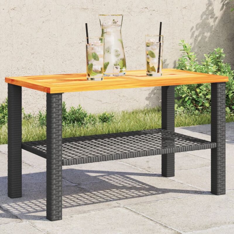 Table de jardin noir 70x38x42 cm résine tressée et bois acacia vidaXL