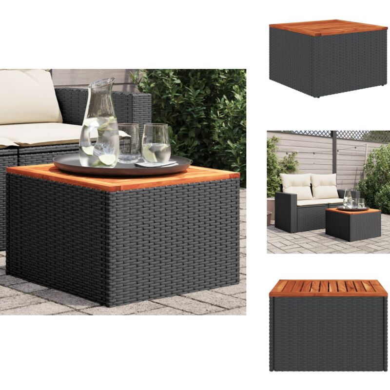 Table de jardin noir 55x55x37 cm résine tressée et bois acacia - Table De Jardin - Mobilier De Jardin - Table Extérieure - Table Patio - Résine