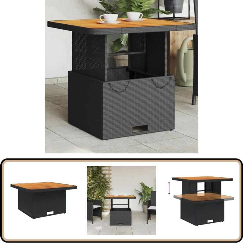 Table de jardin noir 80x80x71 cm résine tressée et bois acacia - Table De Jardin - Table Extérieure - Mobilier De Jardin - Table Ronde - Table