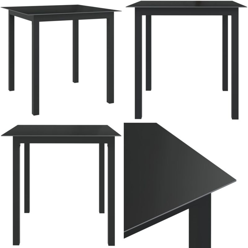 Table de jardin Noir 80x80x74 cm Aluminium et verre - Table De Jardin - Table Extérieure - Mobilier De Jardin - Table Aluminium - Table Verre - Home