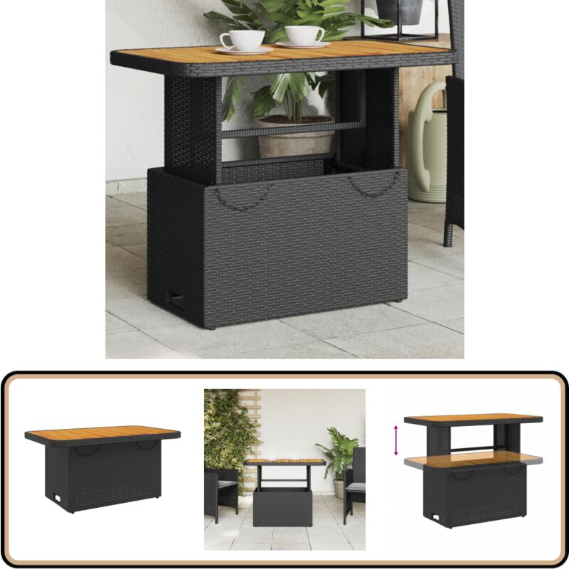 Table de jardin noir 90x55x71 cm résine tressée et bois acacia - Table De Jardin - Table Extérieure - Mobilier De Jardin - Table Ronde - Table