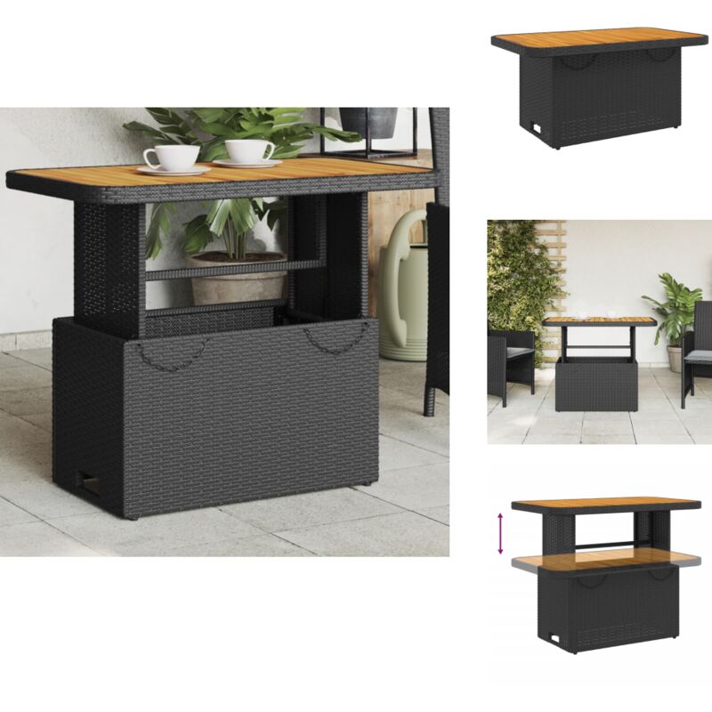 Table de jardin noir 90x55x71 cm résine tressée et bois acacia - Table De Jardin - Table Extérieure - Mobilier De Jardin - Table Ronde - Table