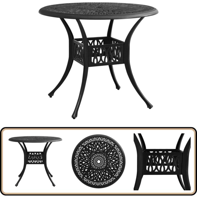 Vidaxl - Table de jardin Noir 90x90x74 cm Aluminium coulé - Table De Jardin - Table Extérieure - Mobilier De Jardin - Table Aluminium - Table Ronde