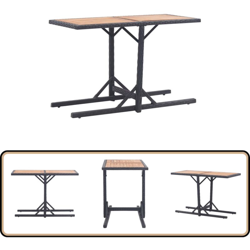 Table de jardin Noir Bois d'acacia solide et résine tressée - Table De Jardin - Table Extérieure - Mobilier De Jardin - Table Acacia - Table Résine