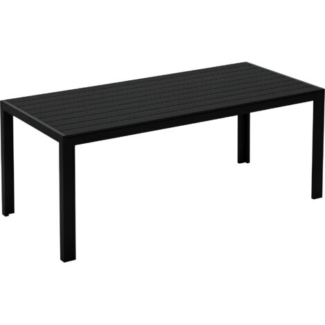 Table de jardin Outsunny 190x84,5x72 cm en plastique, aspect bois texturé, antidérapant, résistant aux intempéries, table buffet camping, table balcon terrasse extérieur, table repas jardin, noir